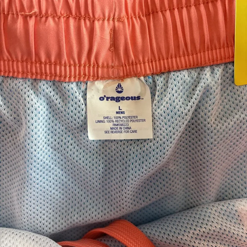 NWT Orageous Men's Orange Blue Print Lined Swim Trunks/Board Shorts -Size Large